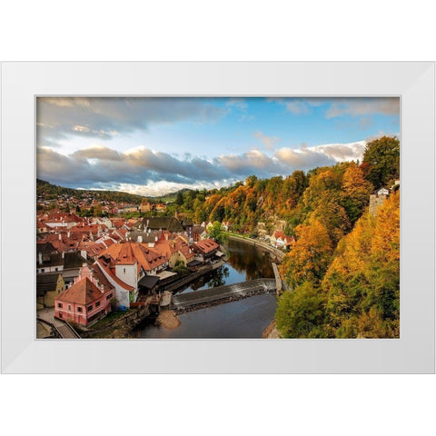 Looking down onto the village of Cesky Krumlov-Czech Republic White Modern Wood Framed Art Print by Haney, Chuck