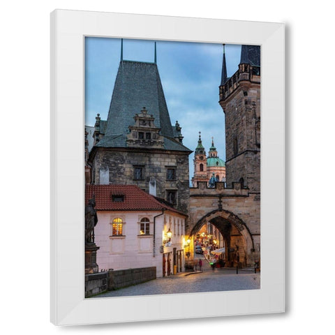 Arch of Lesser Town Bridge Tower on Charles Bridge with St Nicholas Church in Prague-Czech Republic White Modern Wood Framed Art Print by Haney, Chuck