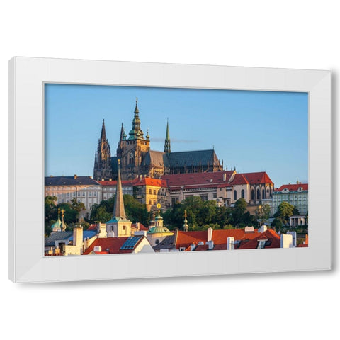 Prague-Czech Republic-St-Vitus Cathedral above roofs of city White Modern Wood Framed Art Print by Haseltine, Tom