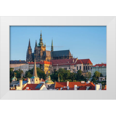Prague-Czech Republic-St-Vitus Cathedral above roofs of city White Modern Wood Framed Art Print by Haseltine, Tom