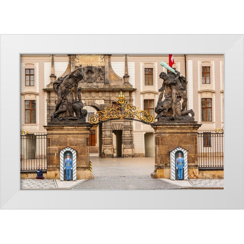 Prague-Czech Republic-The Matthias Gate at Prague Castle-with guards White Modern Wood Framed Art Print by Haseltine, Tom