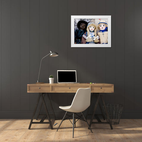 Finland, Helsinki Dolls at an outdoor market White Modern Wood Framed Art Print by Ross, Nancy ,  Steve