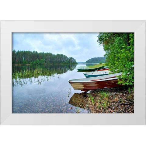 Finlandia-Savonlinna-lake bank and vegetation White Modern Wood Framed Art Print by Molinari, Michele