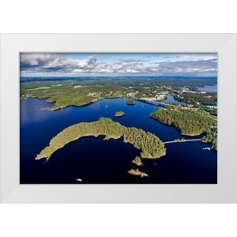 Finlandia-Savonlinna-aerial view of the city of Savonlinna White Modern Wood Framed Art Print by Molinari, Michele