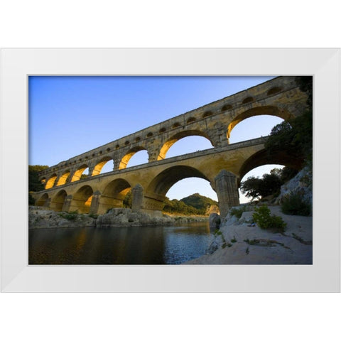 France, Avignon The Pont du Gard Roman aqueduct White Modern Wood Framed Art Print by Zuckerman, Jim