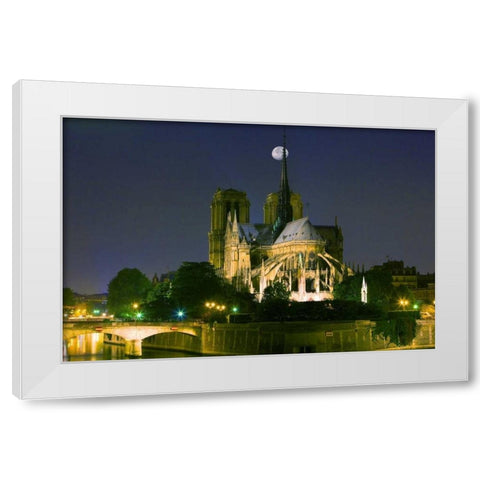 France, Paris Full moon over Notre Dame White Modern Wood Framed Art Print by Zuckerman, Jim