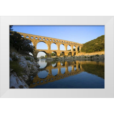 France, Avignon The Pont du Gard Roman aqueduct White Modern Wood Framed Art Print by Zuckerman, Jim