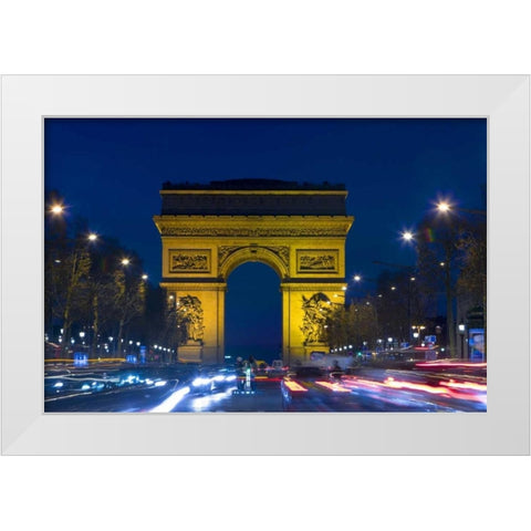 France, Paris The Arc de Triomphe at twilight White Modern Wood Framed Art Print by Zuckerman, Jim