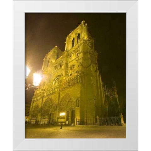 France, Paris Notre Dame Cathedral lit at night White Modern Wood Framed Art Print by Zuckerman, Jim
