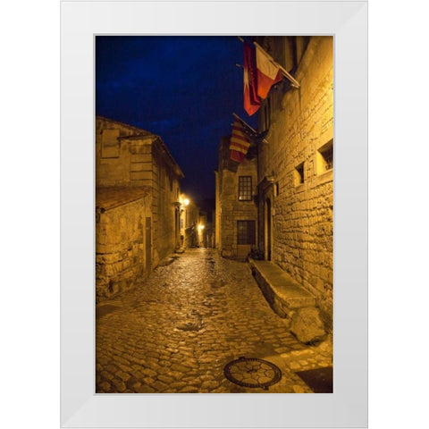 France, Provence Flags over street in castle White Modern Wood Framed Art Print by Lord, Fred