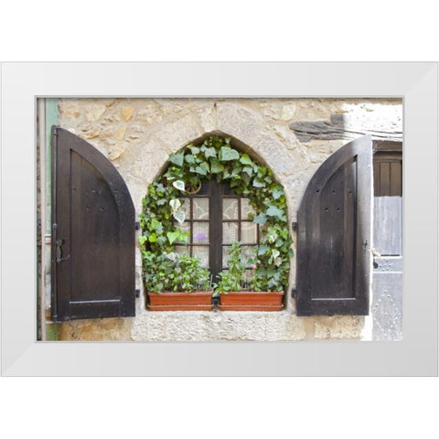 France, Provence, Vence Window and shutters White Modern Wood Framed Art Print by Lord, Fred