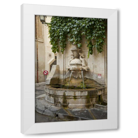 France, Provence, Water fountain on street corner White Modern Wood Framed Art Print by Lord, Fred
