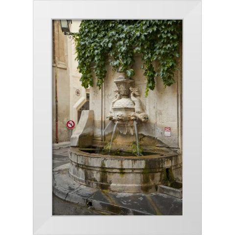 France, Provence, Water fountain on street corner White Modern Wood Framed Art Print by Lord, Fred