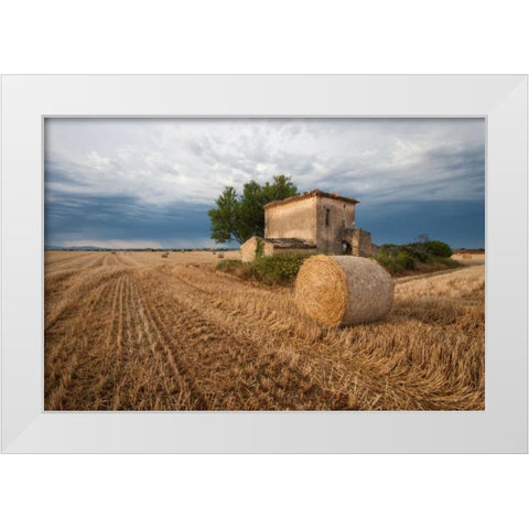 Europe, France Hay bale in Provence field White Modern Wood Framed Art Print by Anon, Ellen