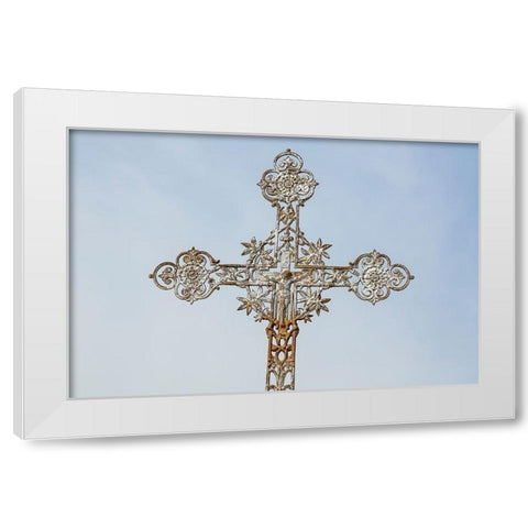 France-Giverny Detail of iron cross  White Modern Wood Framed Art Print by Jaynes Gallery