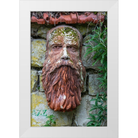 France-Giverny Stone face hanging on a stone wall  White Modern Wood Framed Art Print by Jaynes Gallery