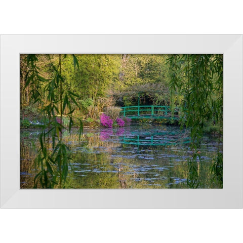 France-Giverny-Monets Garden Sunrise view of iconic bridge and lily pond  White Modern Wood Framed Art Print by Jaynes Gallery