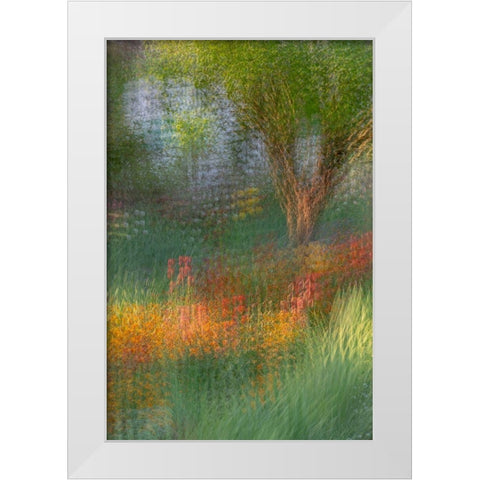 France-Giverny Impression of flowers in Monets Garden  White Modern Wood Framed Art Print by Jaynes Gallery