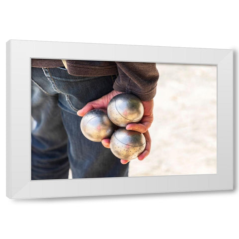 France-Haute-Vienne-Limoges Man playing boules in a park in Limoges White Modern Wood Framed Art Print by Wilson, Emily
