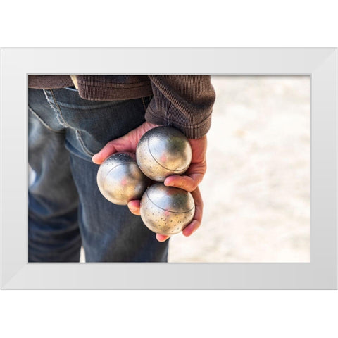 France-Haute-Vienne-Limoges Man playing boules in a park in Limoges White Modern Wood Framed Art Print by Wilson, Emily