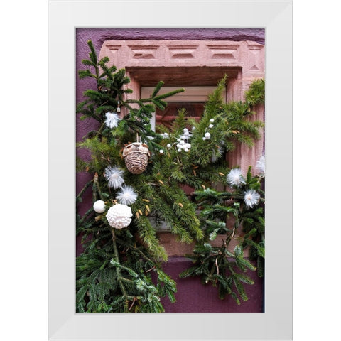 Riquewihr-France Village established 1400s in Alsace Region Window decorated Christmas ornaments White Modern Wood Framed Art Print by McRoberts, Julien