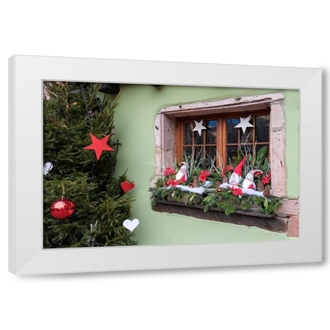 Riquewihr-France Village established 1400s in Alsace Region Window decorated Christmas ornaments White Modern Wood Framed Art Print by McRoberts, Julien