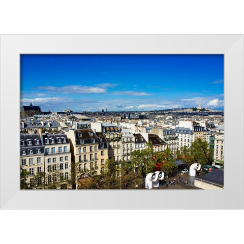 France-Paris Houses facing Beaubourg-Centre Pompidou square-Eiffel tower on the far left White Modern Wood Framed Art Print by Molinari, Michele