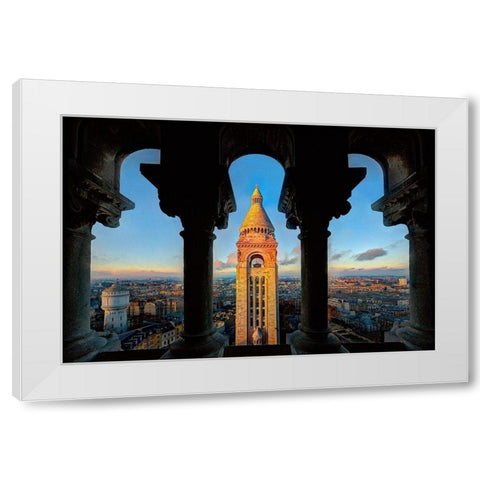 Paris-France-skyline with Eiffel Tower from the screecher dome balcony White Modern Wood Framed Art Print by Steve Mohlenkamp