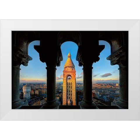 Paris-France-skyline with Eiffel Tower from the screecher dome balcony White Modern Wood Framed Art Print by Steve Mohlenkamp