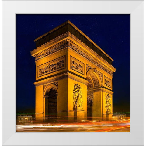 Traffic passes the Arch de Triumph on the Champs Elysee in Paris-France White Modern Wood Framed Art Print by Steve Mohlenkamp