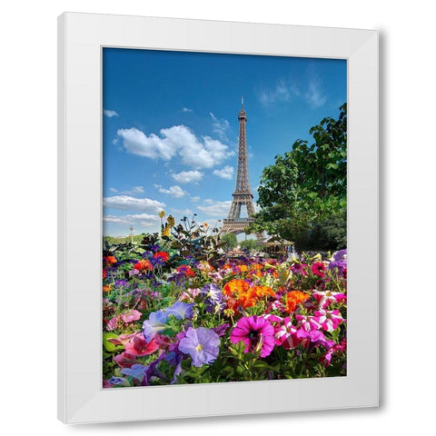 Flowers and Eiffel Tower in Paris-France White Modern Wood Framed Art Print by Steve Mohlenkamp