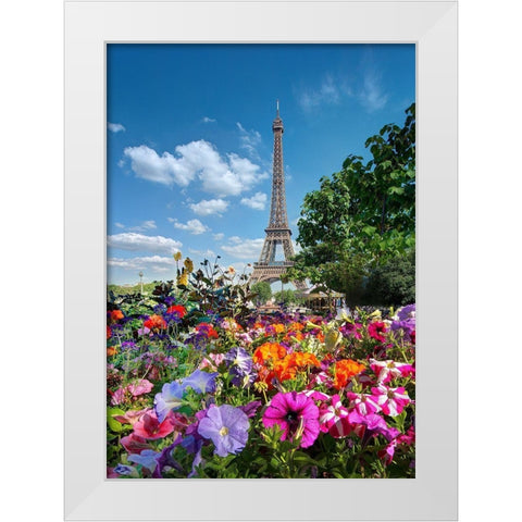 Flowers and Eiffel Tower in Paris-France White Modern Wood Framed Art Print by Steve Mohlenkamp