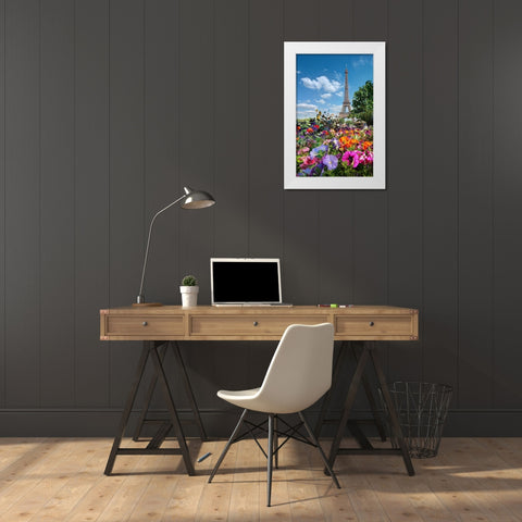 Fall and Eiffel Tower in Paris-France White Modern Wood Framed Art Print by Steve Mohlenkamp
