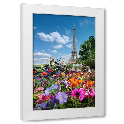 Fall and Eiffel Tower in Paris-France White Modern Wood Framed Art Print by Steve Mohlenkamp