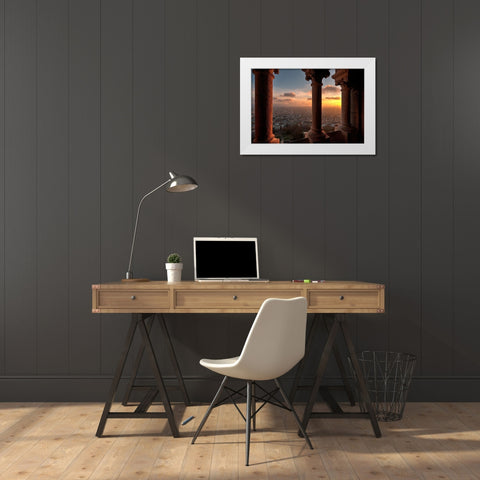 Sunset in Paris-France from the screecher with distant Eiffel Tower White Modern Wood Framed Art Print by Steve Mohlenkamp