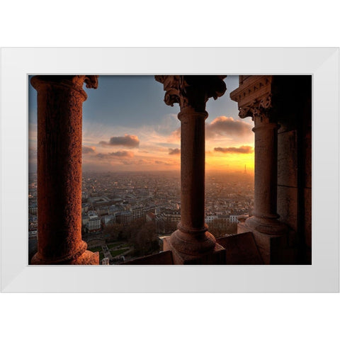 Sunset in Paris-France from the screecher with distant Eiffel Tower White Modern Wood Framed Art Print by Steve Mohlenkamp