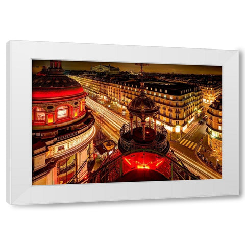 Night time Paris skyline from balcony White Modern Wood Framed Art Print by Steve Mohlenkamp