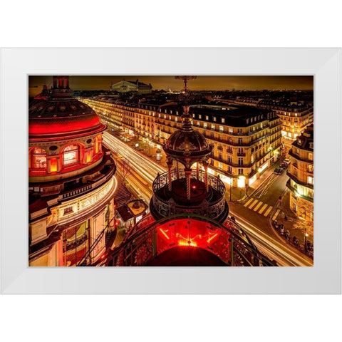 Night time Paris skyline from balcony White Modern Wood Framed Art Print by Steve Mohlenkamp
