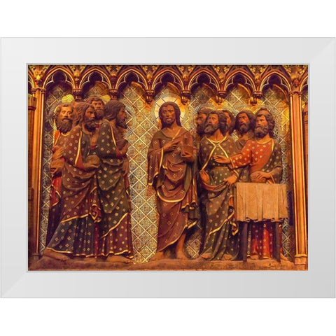 Jesus Christ Twelve Disciples Wooden Panel statues Sculpture-Notre Dame Cathedral-Paris-France  White Modern Wood Framed Art Print by Perry, William