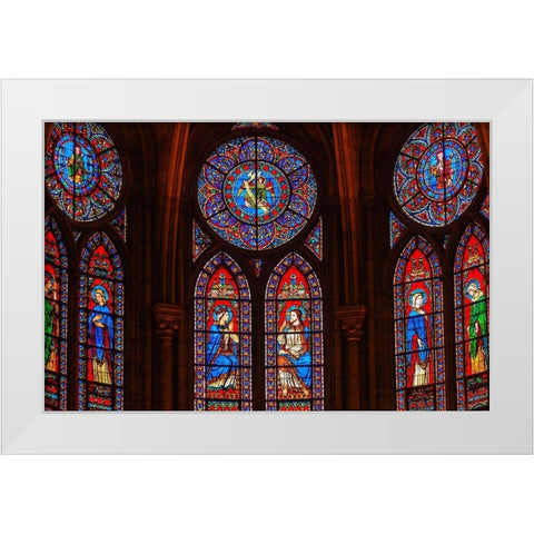 Jesus Christ Mary Angels stained glass-Notre Dame Cathedral-Paris-France  White Modern Wood Framed Art Print by Perry, William