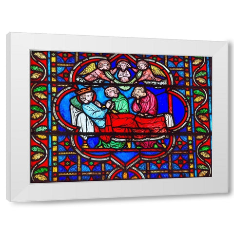 King Death Bed Angels Medieval Stories stained glass-Notre Dame Cathedral-Paris-France  White Modern Wood Framed Art Print by Perry, William