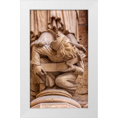 Headless King Facade-Notre Dame Cathedral-Paris-France  White Modern Wood Framed Art Print by Perry, William