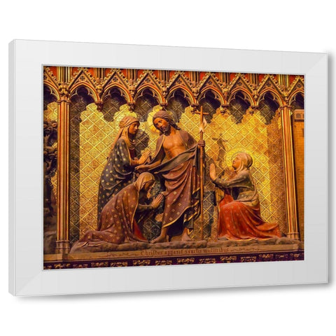 Women Praying Jesus Christ wooden panel statues-Notre Dame Cathedral-Paris-France  White Modern Wood Framed Art Print by Perry, William
