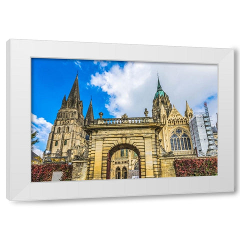 Outside Bayeux Cathedral- Bayeux- Normandy- France. Catholic church White Modern Wood Framed Art Print by Perry, William