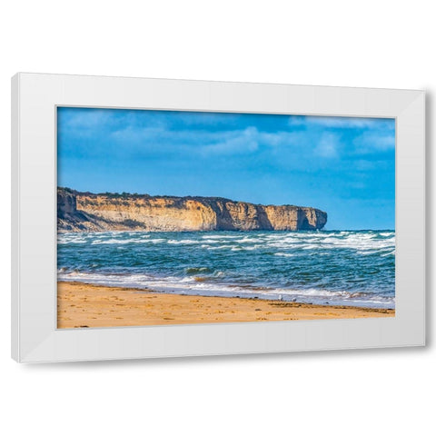 High cliffs- Omaha Beach- Normandy- France. White Modern Wood Framed Art Print by Perry, William