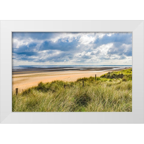 Utah Beach- beach grass- Normandy- France. White Modern Wood Framed Art Print by Perry, William