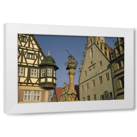Germany, Rothenburg, Statue in the town suare White Modern Wood Framed Art Print by Satushek, Steve