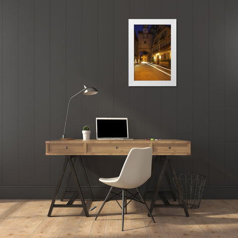 Germany, Rothenburg Night street scene White Modern Wood Framed Art Print by Flaherty, Dennis