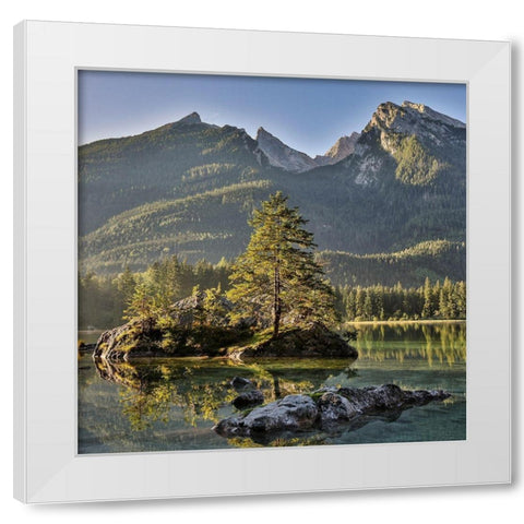 Germany-Bavaria-Ramsau bei Berchtesgaden-Lake Hintersee in Morning Light White Modern Wood Framed Art Print by Looney, Hollice