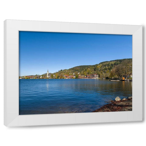Lake and village Schliersee in the Bavarian Alps-Bavaria-Germany White Modern Wood Framed Art Print by Zwick, Martin